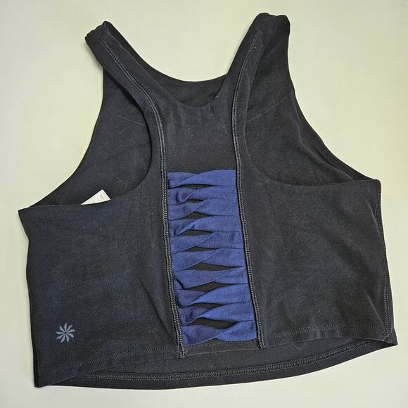 Athleta Consious Twist Longline Sports Bra Tank Top XS Black Blue Racerback - Picture 5 of 7